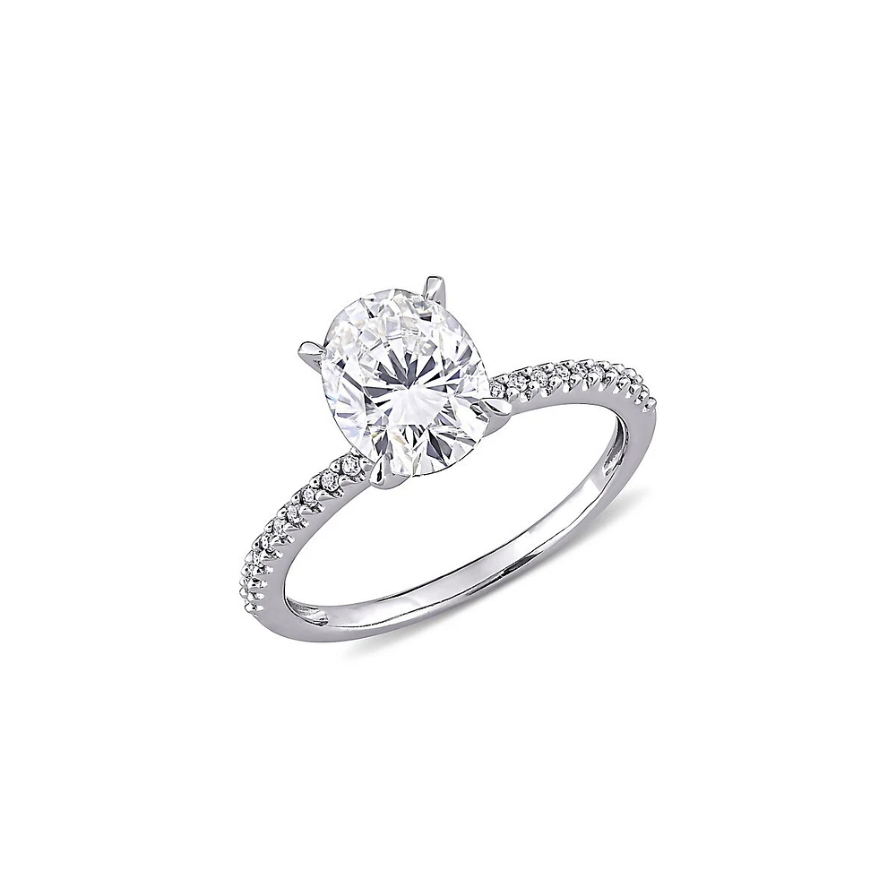 Bague de fiançailles en or blanc 14 ct avec diamants 0,1 PT et moissanite taille ovale