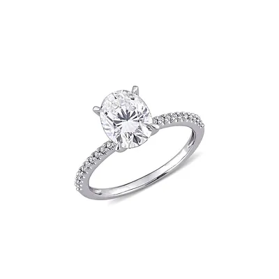 14K White Gold Oval-Cut Created Moissanite and 0.1 CT. T.W. Diamond Engagement Ring