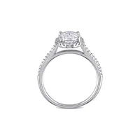 14K White Gold Oval Created Moissanite and 0.25 CT. T.W. Diamond Halo Engagement Ring