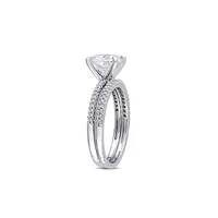 14K White Gold, Created Moissanite & 0.25 CT. T.W. Diamond Stackable Rings