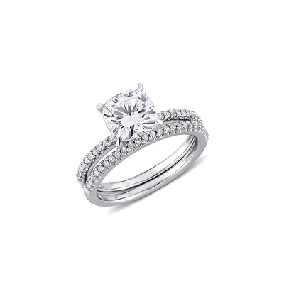 14K White Gold, Created Moissanite & 0.25 CT. T.W. Diamond Stackable Rings