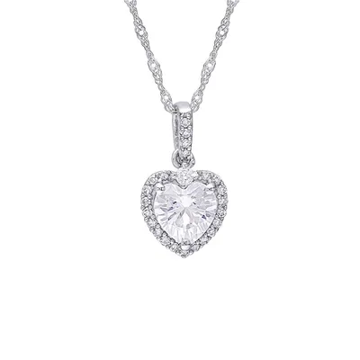 10K White Gold & 0.1 CT. T.W. Diamond Heart Halo Pendant Necklace