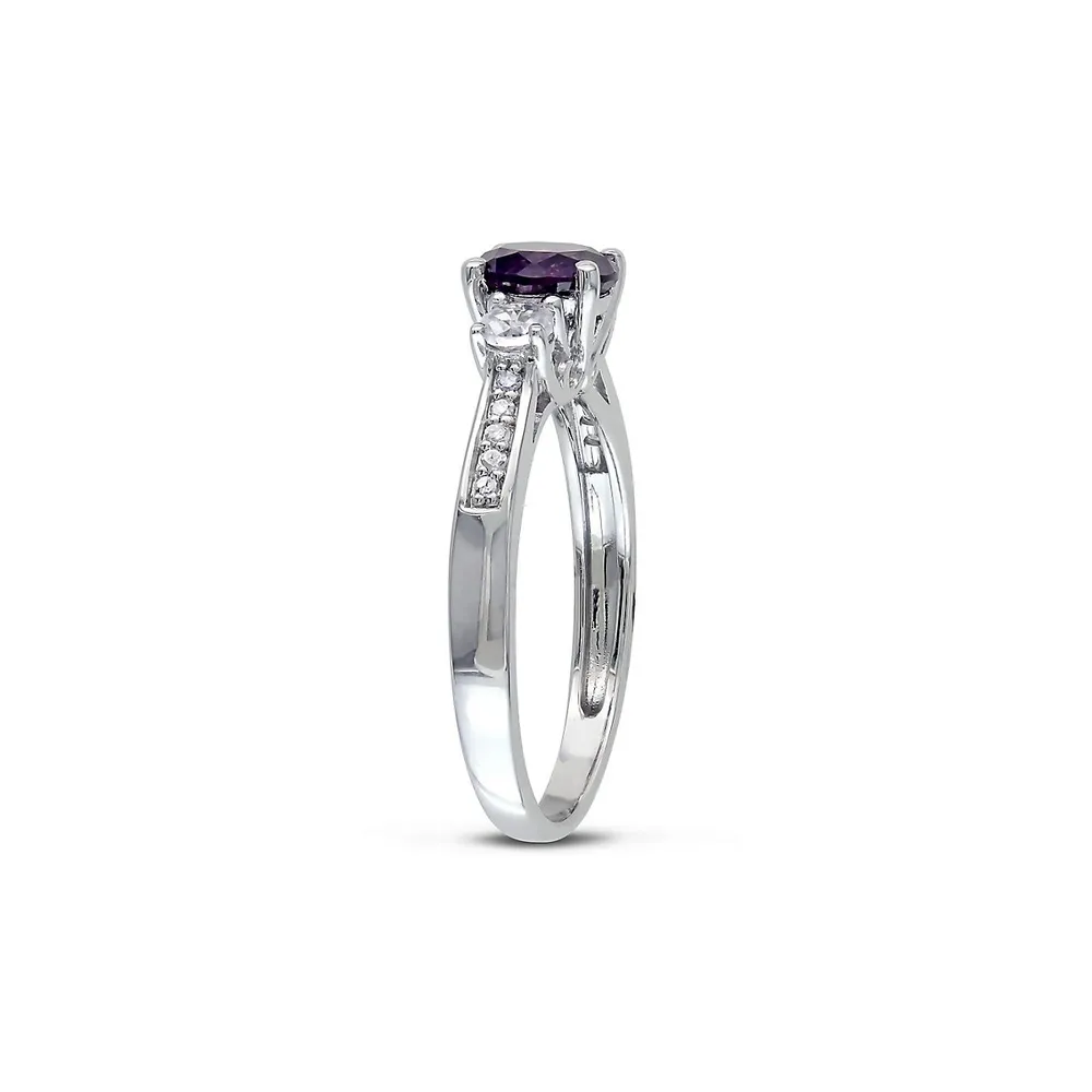 0.05CT. T.W Diamond, Created Alexandrite & Sapphire, 10K White Gold Ring