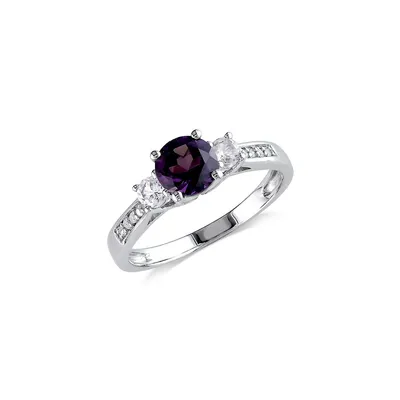 Bague en or blanc 10 ct avec diamants 0,05 PT, alexandrite et saphir