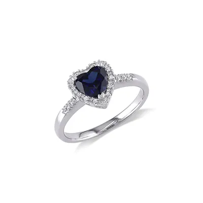 0.1 CT. T.W Diamond, Created Sapphire, & 14K White Gold Heart Ring