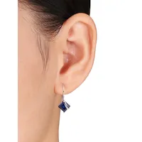 Boutons d'oreilles en or blanc 10 ct avec saphir synthétique