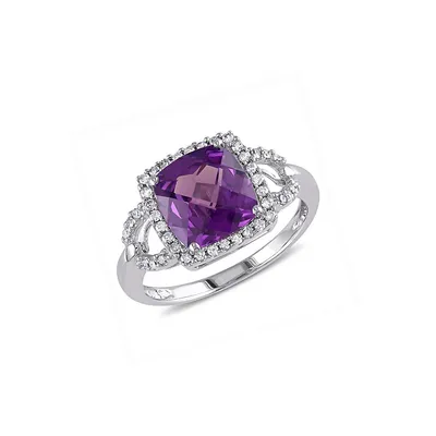 Bague en or blanc 10 ct à diamant 0,2 PT et alexandrite