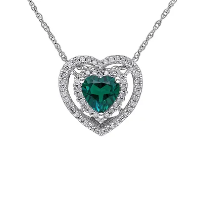 0.2 CT. T.W Diamond, Created Emerald & 10K White Gold Heart Necklace