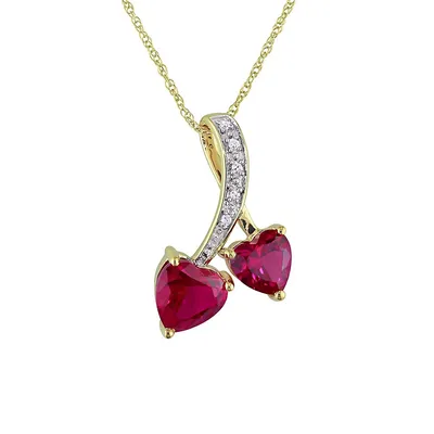 0.25 CT. T.W Diamond, Created Ruby & 10K Yellow Gold Necklace