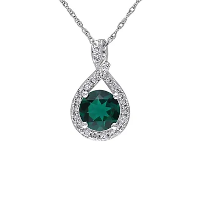 0.2 CT. T.W Diamond, Created Emerald & 10K White Gold Pendant Necklace