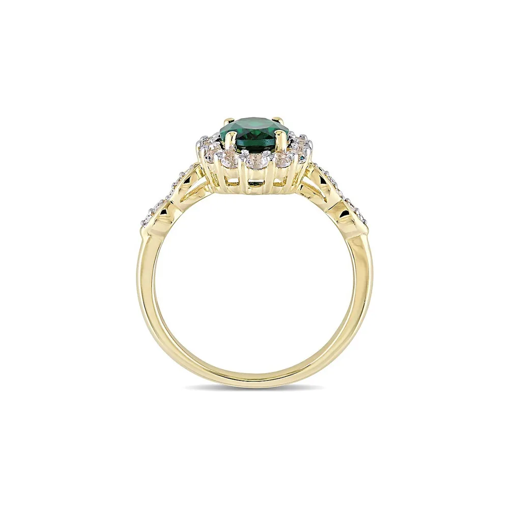 0.05 CT. T.W Diamond, White Topaz, Created Emerald & 14K Gold Ring