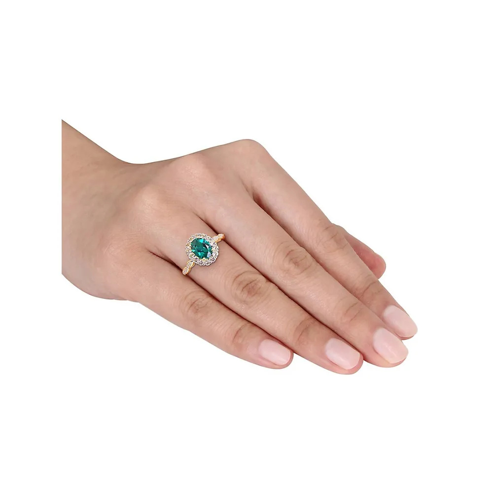 0.05 CT. T.W Diamond, White Topaz, Created Emerald & 14K Gold Ring