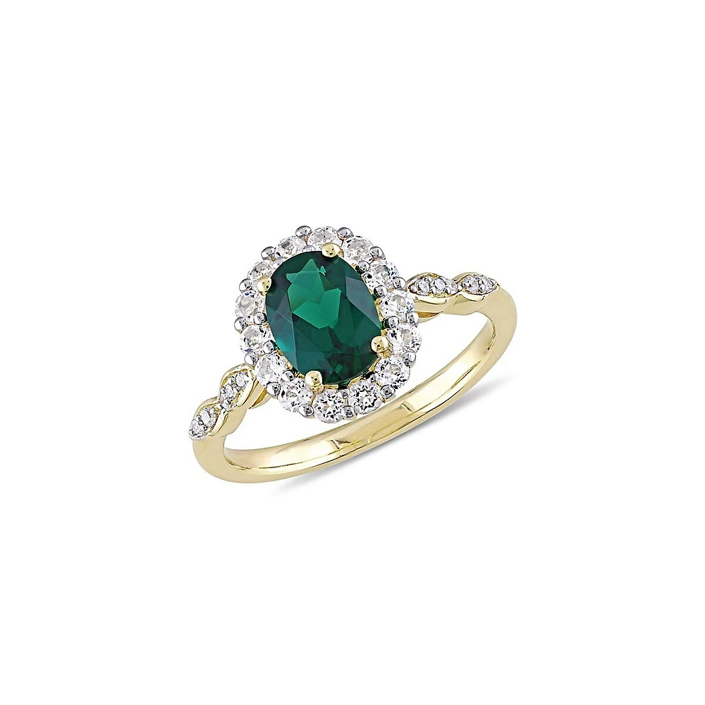 0.05 CT. T.W Diamond, White Topaz, Created Emerald & 14K Gold Ring