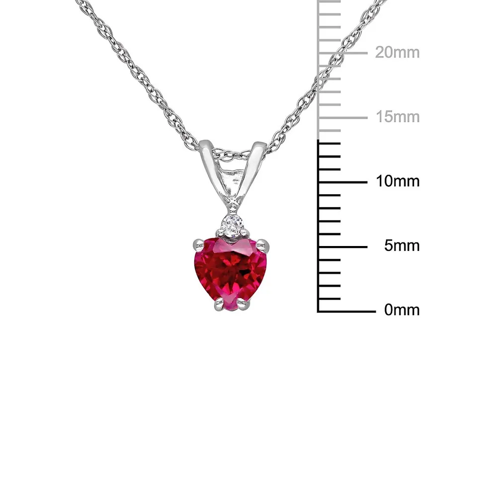 0.02 CT. T.W Diamond, Created Ruby & 10K White Gold Necklace