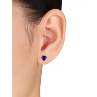 Created Sapphire & 10K White Gold Heart Stud Earrings