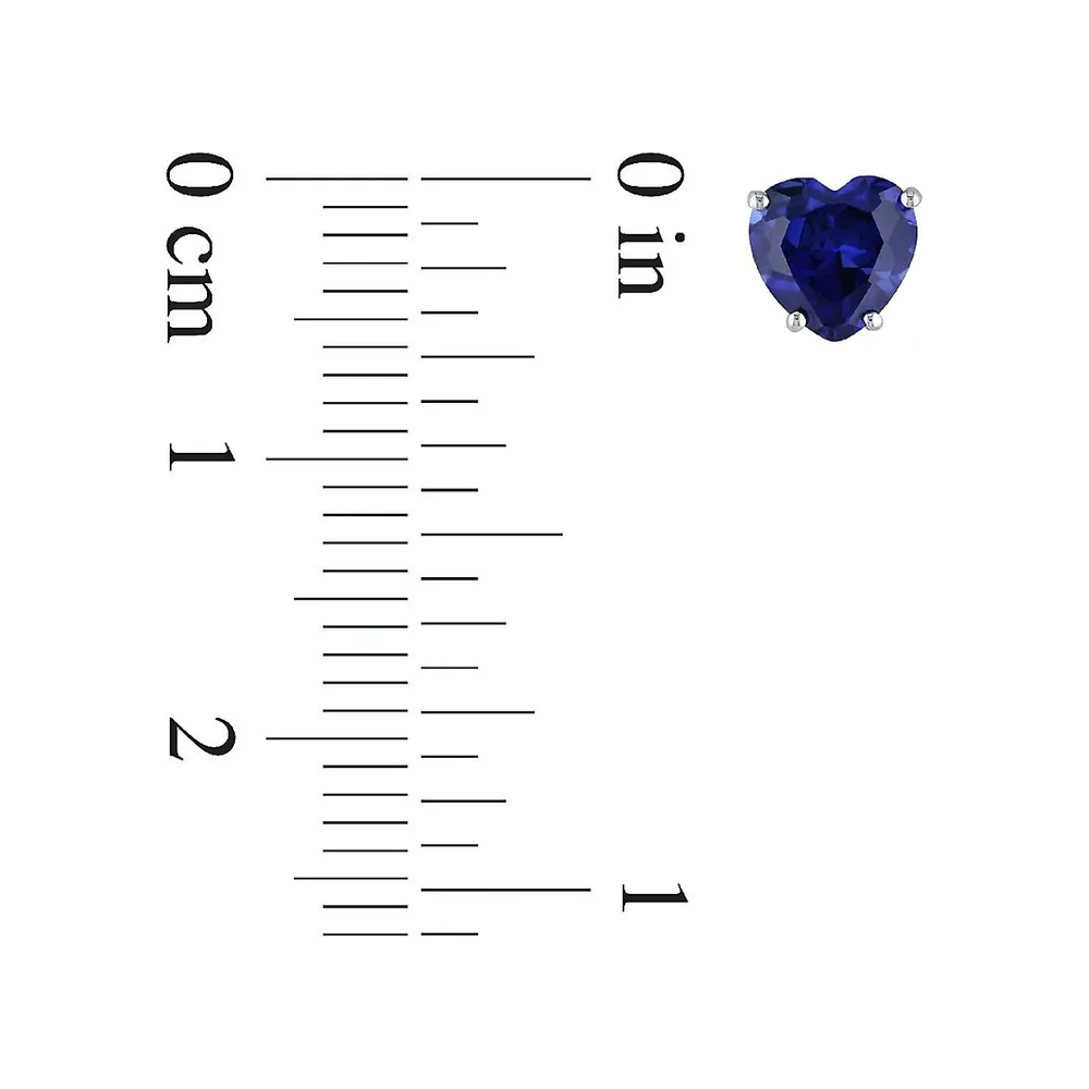 Created Sapphire & 10K White Gold Heart Stud Earrings