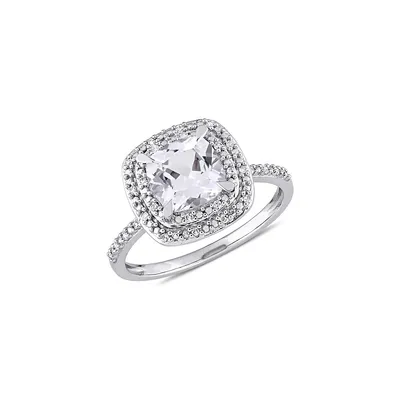 0.1 CT. T.W Diamond, Created Sapphire, & 10K White Gold Ring
