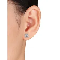 Created White Sapphire & 10K White Gold Stuf Earrings