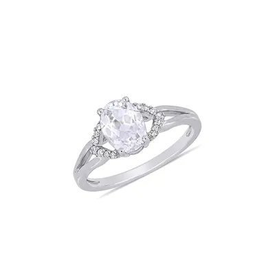 0.06 CT. T.W Diamond, Created Sapphire & 10K White Gold Ring