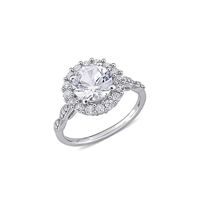 Bague en or blanc 10 ct à diamant 0,05 PT et saphir synthétique