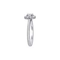 Bague de fiançailles à pourtour en or blanc 14 ct avec halo diamant créé laboratoire 0,75 poids total X