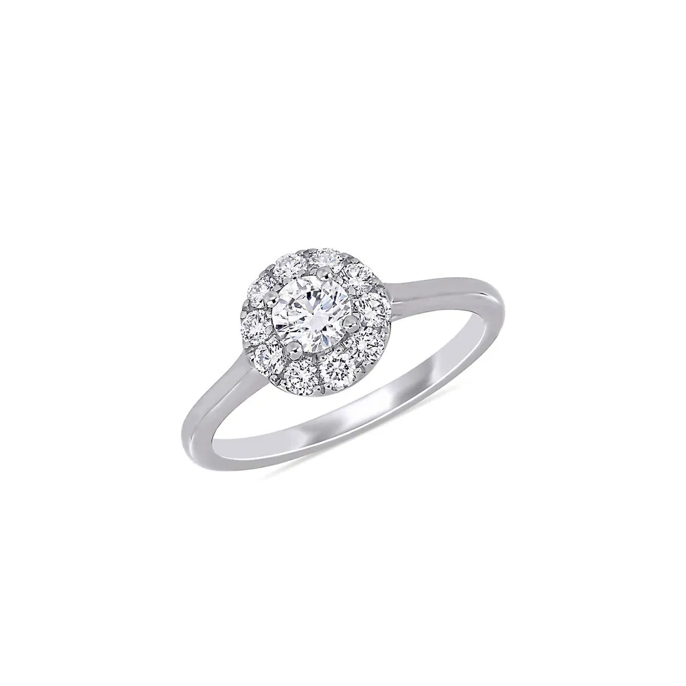 14K White Gold 0.75 CT. T.W. Lab Created Diamond Halo Engagement Ring