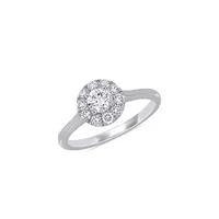 Bague de fiançailles à pourtour en or blanc 14 ct avec halo diamant créé laboratoire 0,75 poids total X