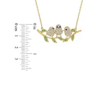 Yellow Goldplated Sterling Silver 1.4 CT. T.W. Created Blue & White Sapphire Tsavorite Leaf Chick Necklace