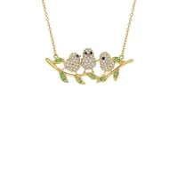 Yellow Goldplated Sterling Silver 1.4 CT. T.W. Created Blue & White Sapphire Tsavorite Leaf Chick Necklace