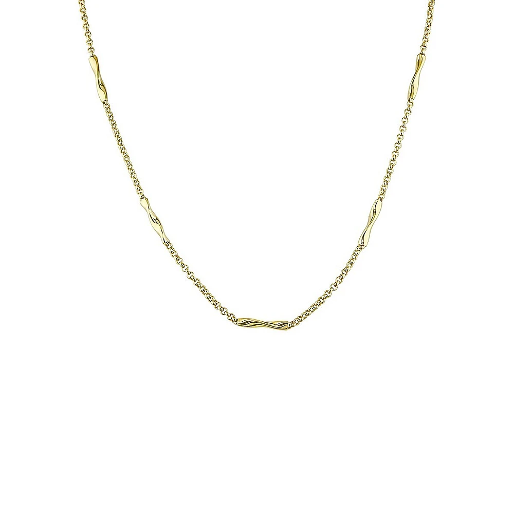 14K Yellow Gold Twist Bar Station Necklace