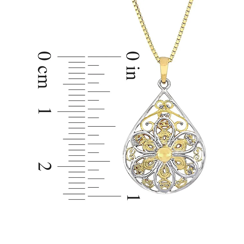 Textured 10K Two-Tone Gold Flower Pendant Necklace