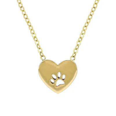 Collier à pendentif en cœur avec patte d'animal en or jaune 10 ct