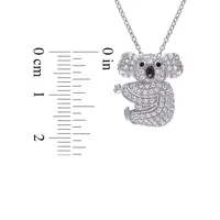 Sterling Silver Created White Sapphire Black Spinel Koala Necklace