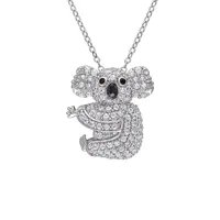 Sterling Silver Created White Sapphire Black Spinel Koala Necklace