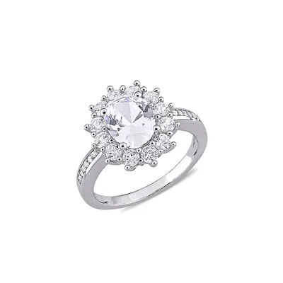 Floral Sterling Silver & 0.05 CT. T.W. Diamond Halo Ring