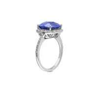 Halo Sterling Silver & 0.1 CT. T.W. Diamond Ring