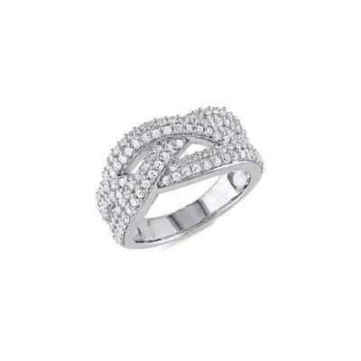 Round-Cut Sterling Silver Braided Ring