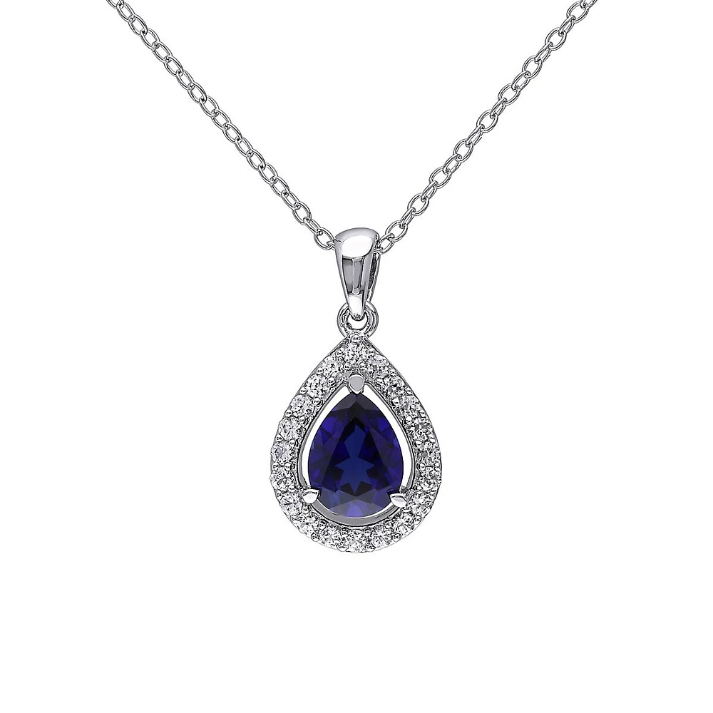 Halo Teardrop Sterling Silver Pendant Necklace