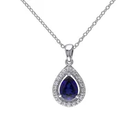 Halo Teardrop Sterling Silver Pendant Necklace