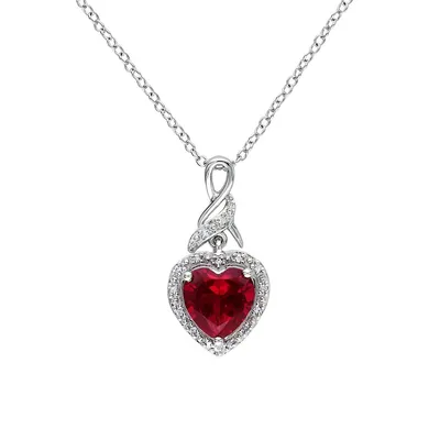Sterling Silver, Crystal & 0.06 CT. T.W. Diamond Heart Infinity Pendant Necklace