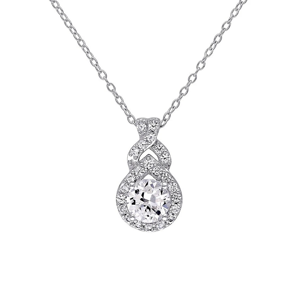 Halo Sterling Silver Drop Pendant Necklace