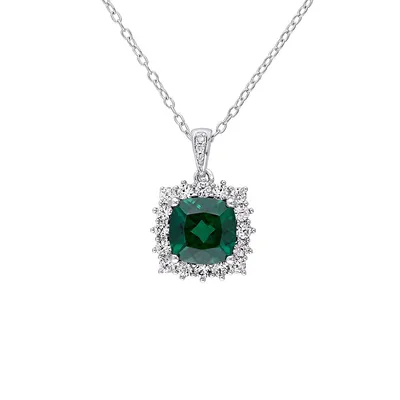 Emerald, White Sapphire & 0.013TC.CW Diamond Accent Halo Necklace