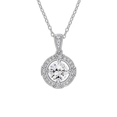 ​Sterling Silver & 0.1 CT. T.W. Diamond Halo Pendant Necklace