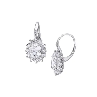 Sterling Silver & 0.04 CT. T.W. Diamond Floral Halo Drop Earrings