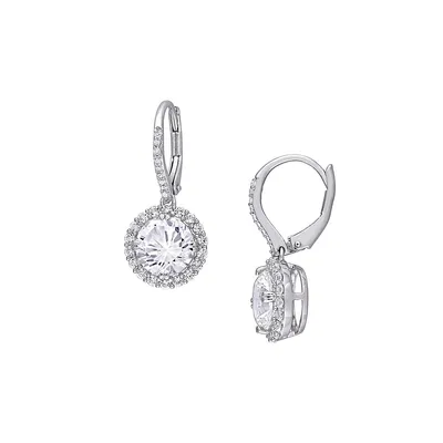 Halo Sterling Silver & 0.1 CT. T.W. Diamond Drop Earrings