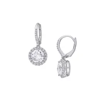 Halo Sterling Silver & 0.1 CT. T.W. Diamond Drop Earrings