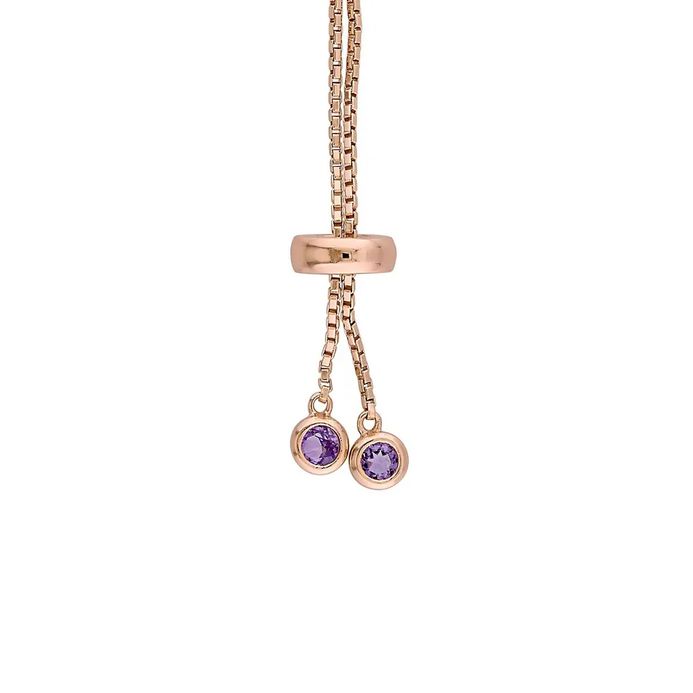 ​Rose Goldplated Sterling Silver & Amethyst Tassel Bolo Bracelet