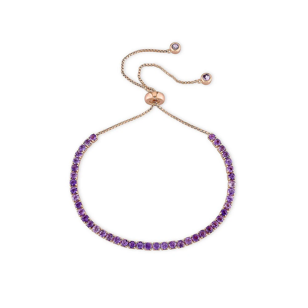 ​Rose Goldplated Sterling Silver & Amethyst Tassel Bolo Bracelet