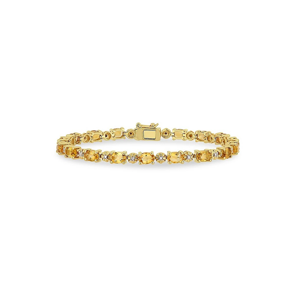 Goldplated Sterling Silver, Citrine & 0.02 CT. T.W. Diamond Tennis Bracelet