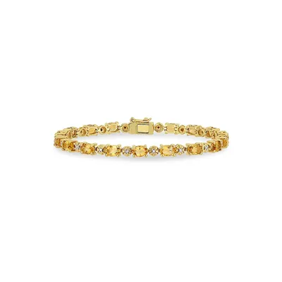 Bracelet rivière en argent sterling plaqué or avec citrine et diamants de 0,02 ct PT